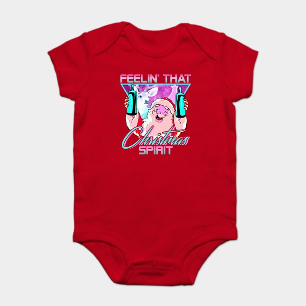 Retro Vaporwave Santa XMAS Spirit Funny Drinking Humor Baby Bodysuit by creative